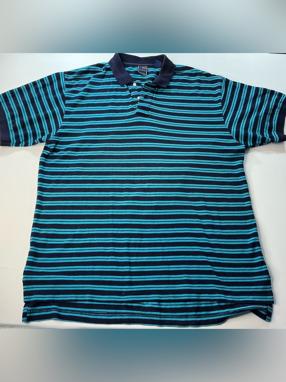 Striped Polo Shirt in Navy and Teal - Men